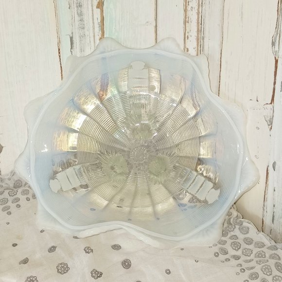 Vintage Northwoods Glass White Opalescent 3 Footed Dish/Bowl - Picture 1 of 4